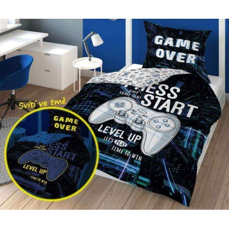 Svítící bavlněné povlečení - Game Over Start - 140 x 200 cm - Detexpol